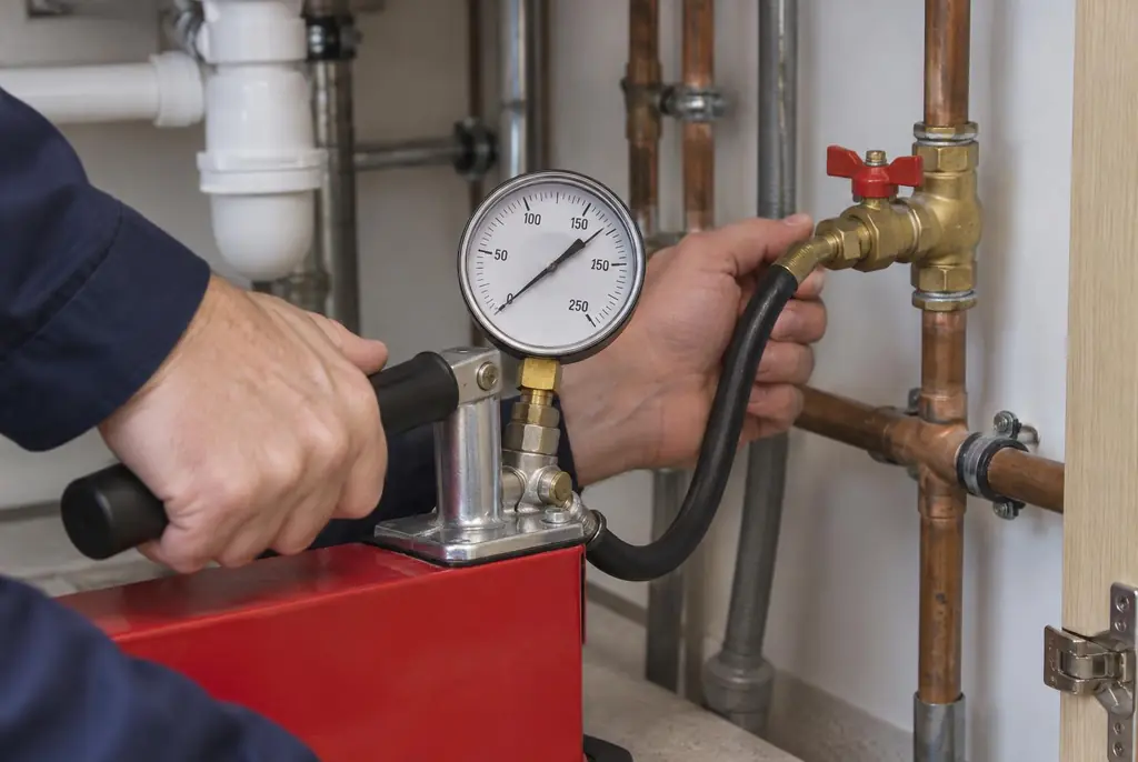 Lekdetectie Vriezenveen – druktest op een waterleiding met een manometer
