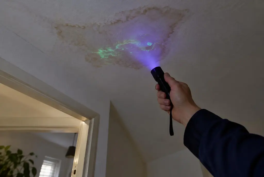 Lekdetectie Vriezenveen – kleurstof controleren op het plafond met uv-licht