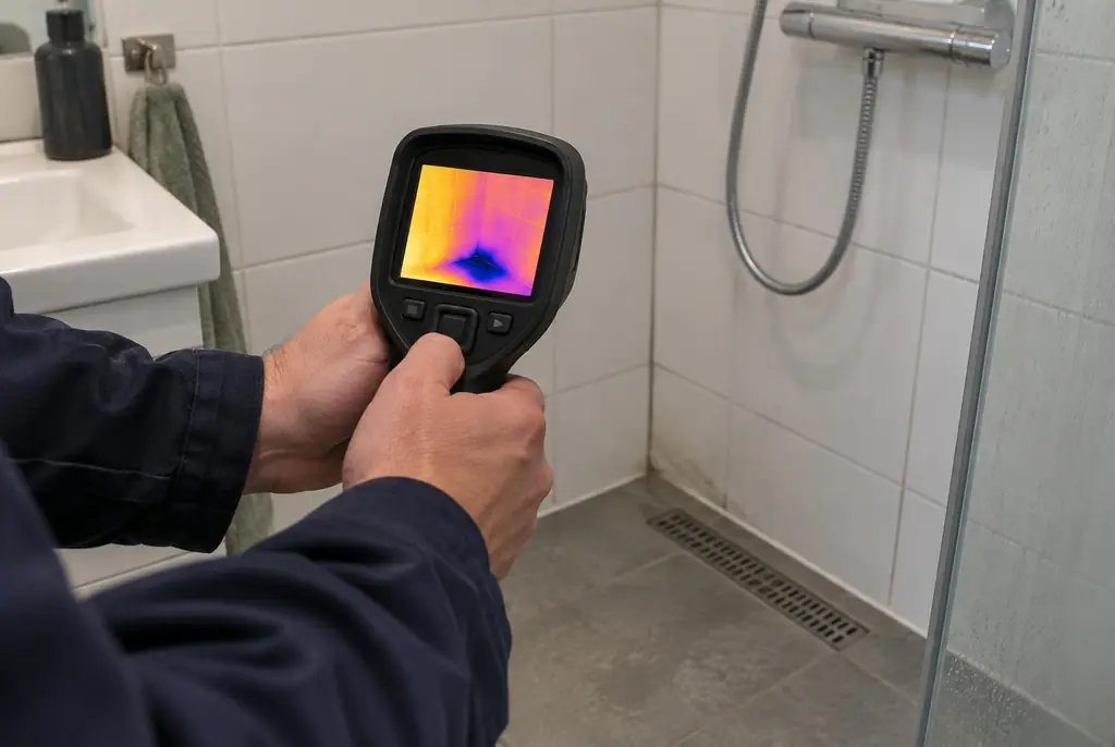 Lekdetectie Vriezenveen – lekdetectiespecialist met warmtebeeldcamera in een badkamer