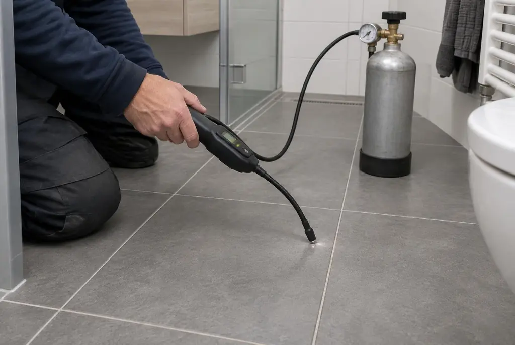 Lekdetectie Vriezenveen – technicus spoort met tracergas een lekkage op in de vloer