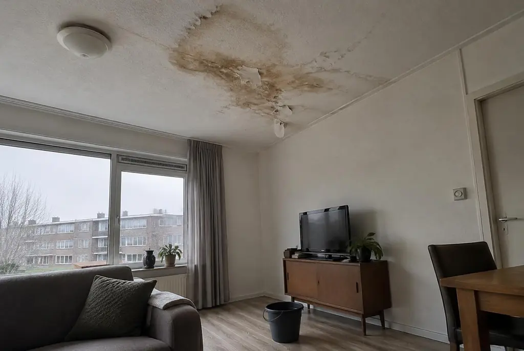 Lekdetectie Vriezenveen – vochtplek op het plafond onder een badkamer
